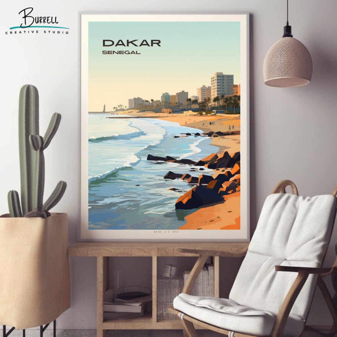 Dakar Senegal Golden Hour Rocky Coastline City Skyline Poster - Image 2
