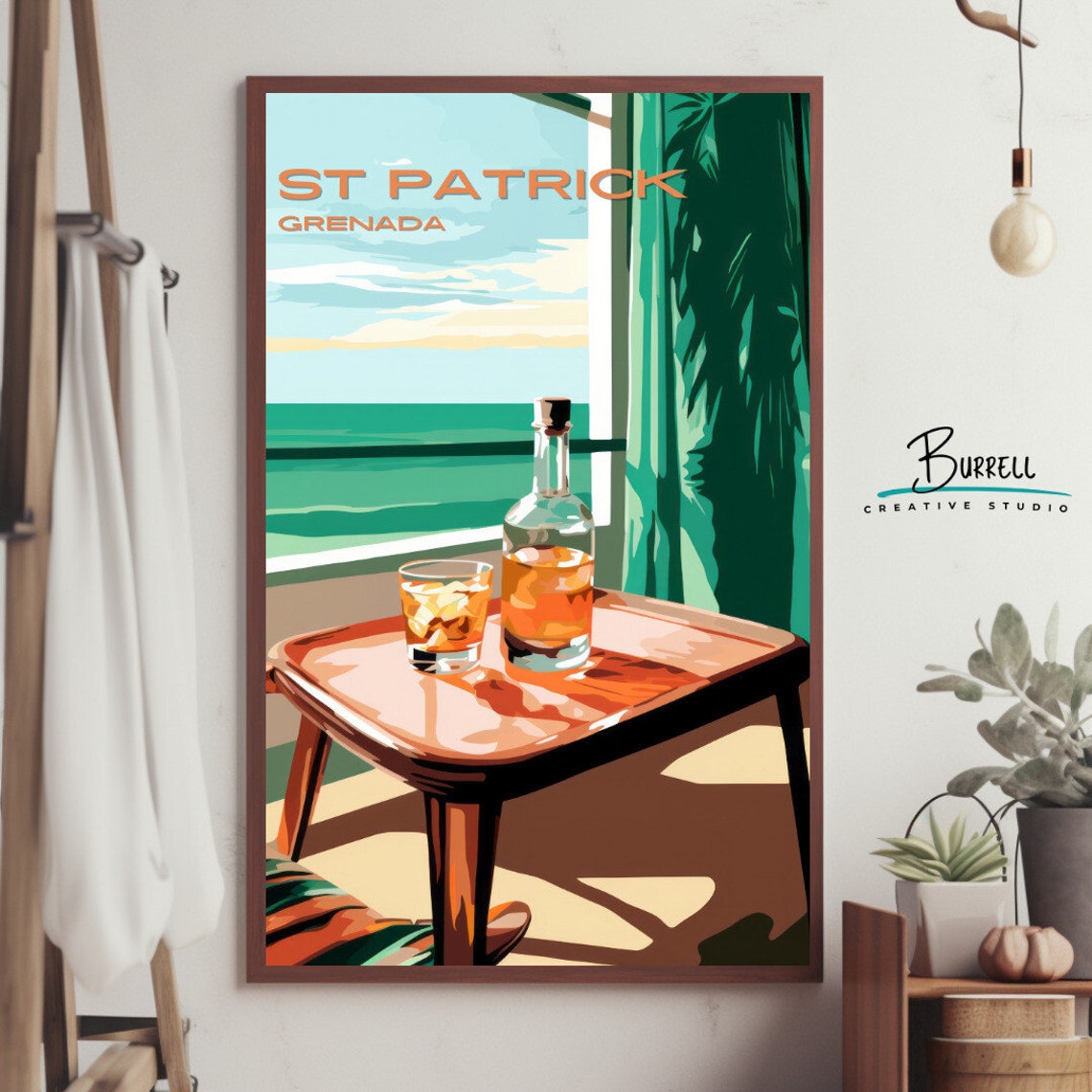 Saint Patrick Grenada Rum Bottle Beach View Caribbean Travel Poster - Image 2