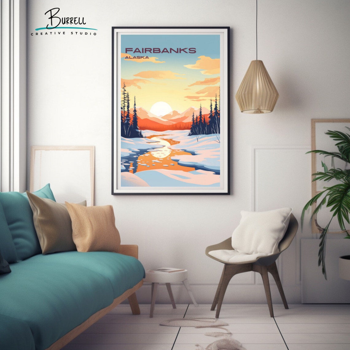 Fairbanks Alaska Snowy River Valley Sunrise Pine Forest Poster - Image 3