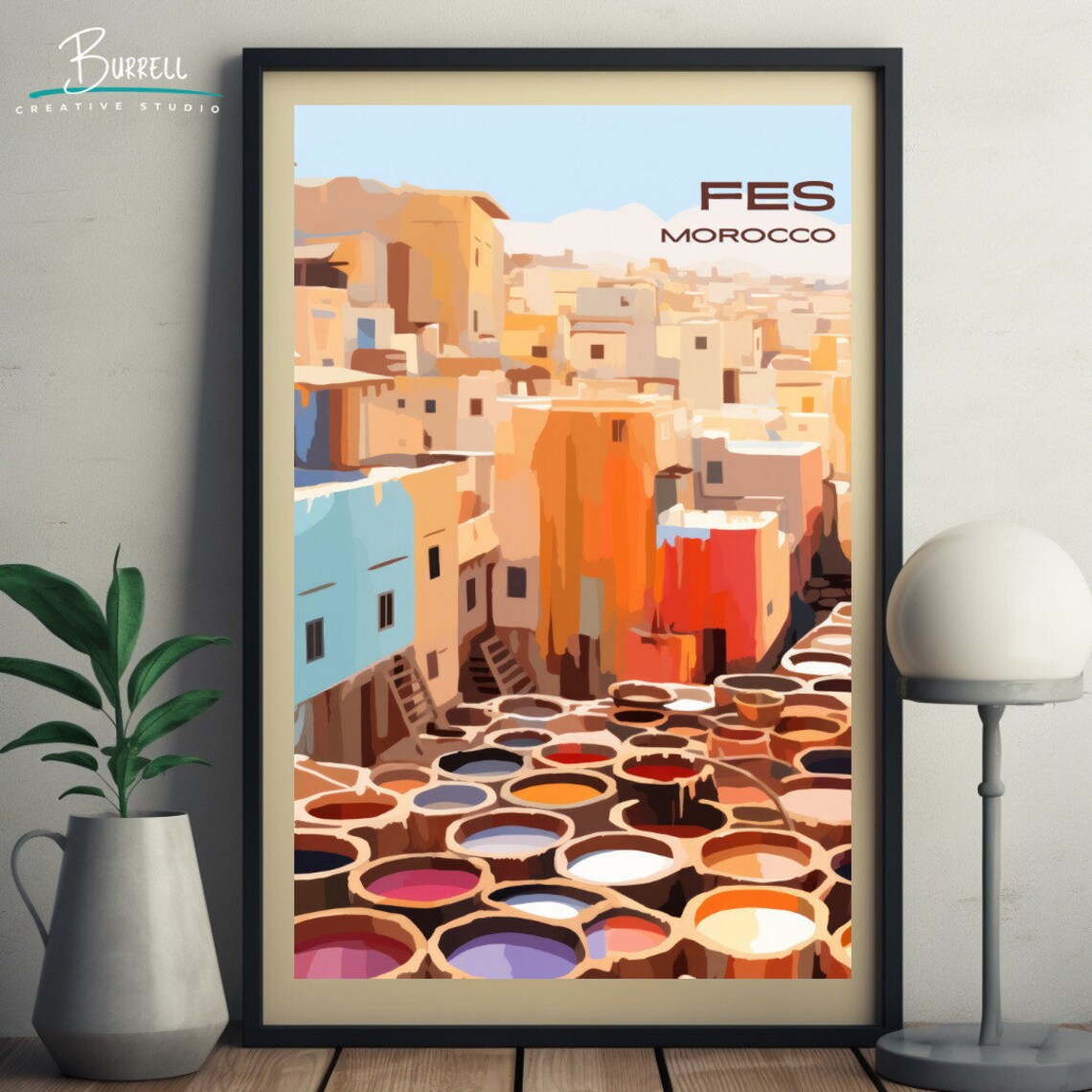 Fes Morocco Tannery Travel Poster, Cultural Art Print - Image 5