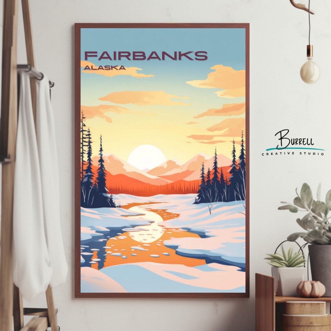 Fairbanks Alaska Snowy River Valley Sunrise Pine Forest Poster - Image 4