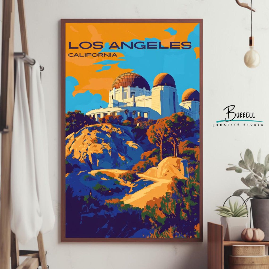 Los Angeles California Griffith Observatory Hills Sunset Travel Poster - Image 3