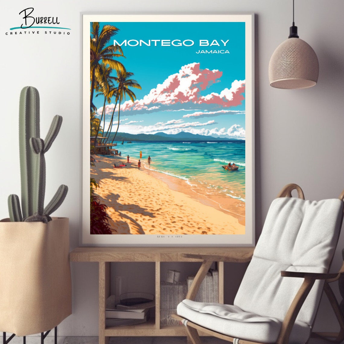 Montego Bay Jamaica Turquoise Beach Palms Mountain View Poster - Image 2