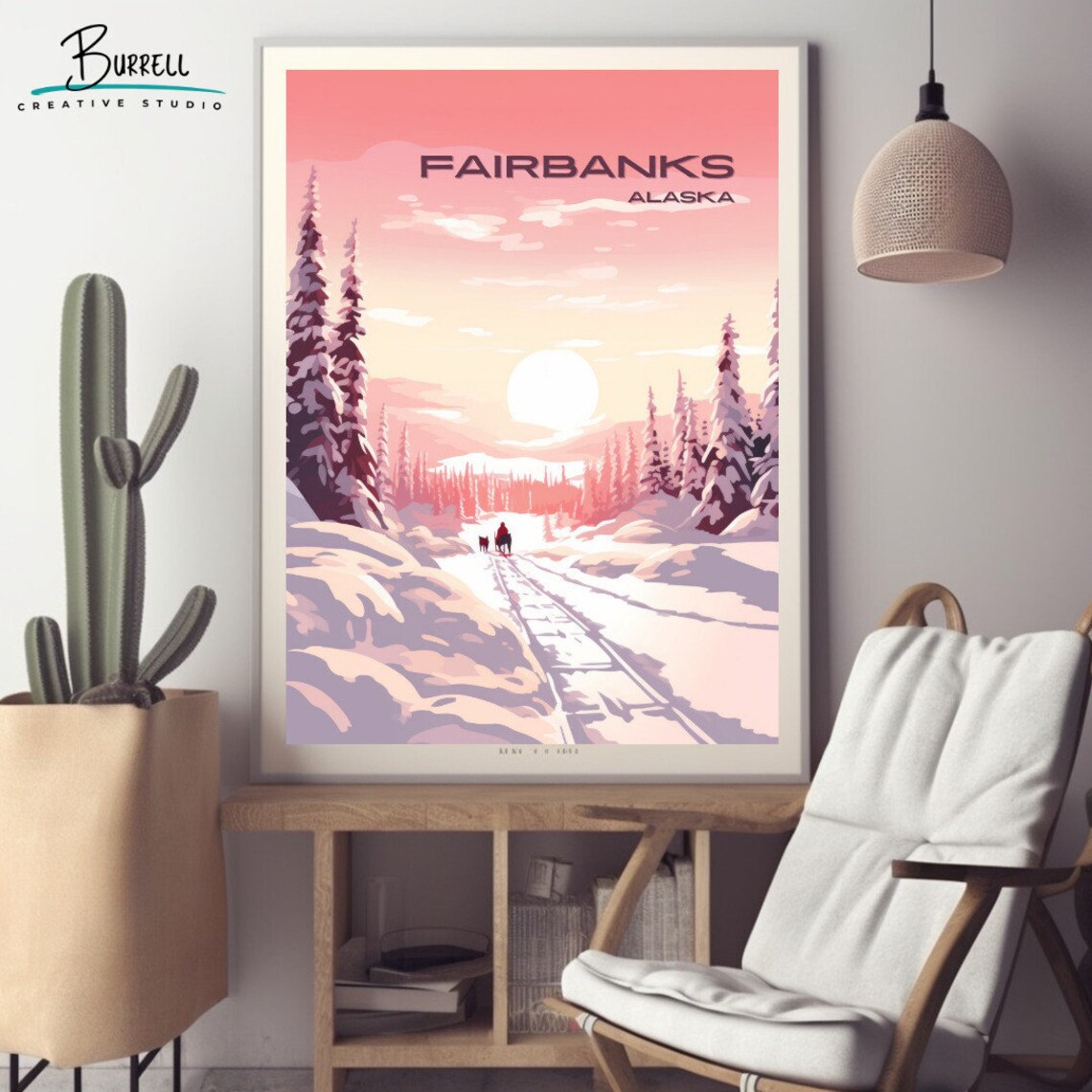 Fairbanks Alaska Snowy Sunset Trail with Sled Dogs Winter Poster - Image 2