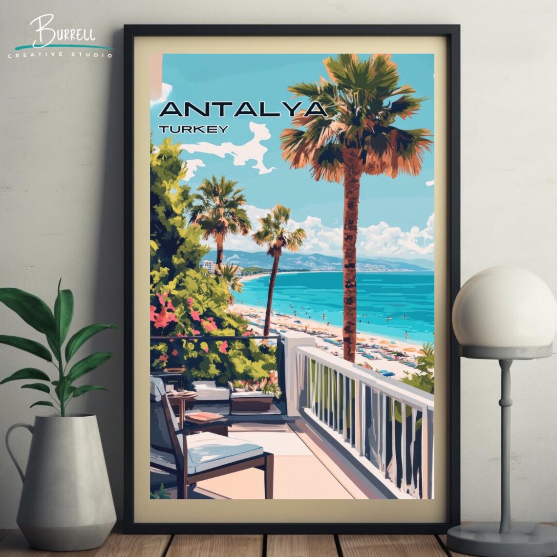 Antalya Turkey Lara Beach Sunny Palm Terrace Sea View Poster - Image 5