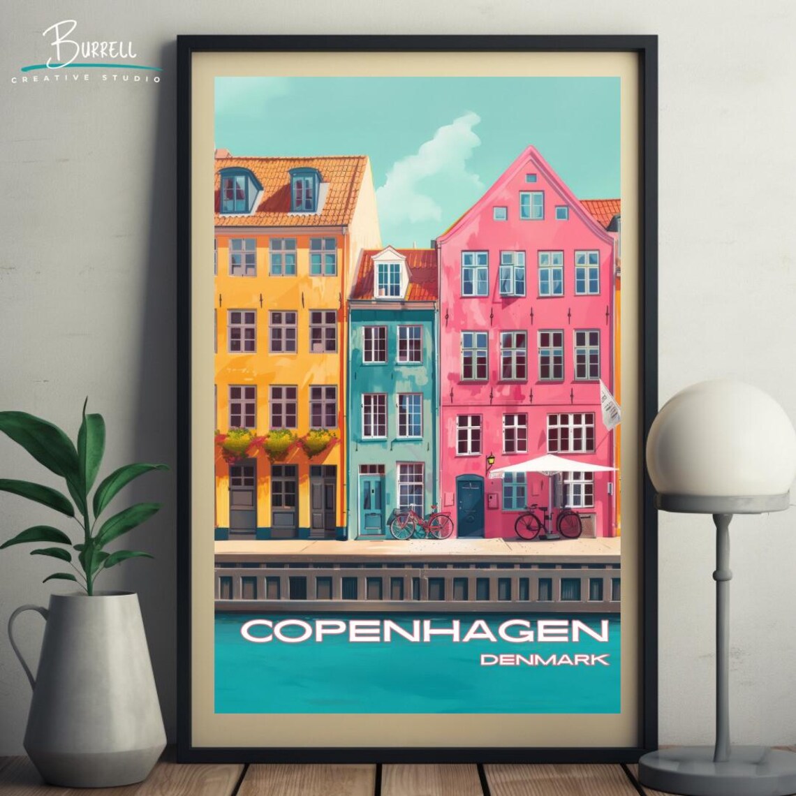 Copenhagen Denmark Nyhavn Waterfront Pastel Houses Bikes Travel Poster - Image 5