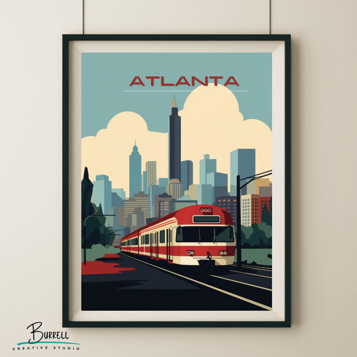 Atlanta Georgia Skyline Red Trolley Retro Illustration Travel Poster - Image 6
