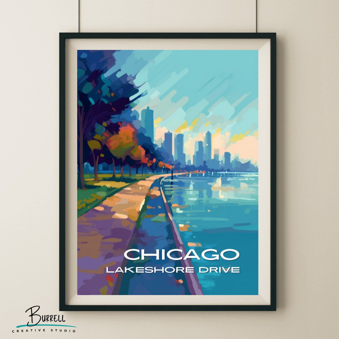 Chicago Illinois Lakeshore Drive Path Autumn Stroll Lake View Poster