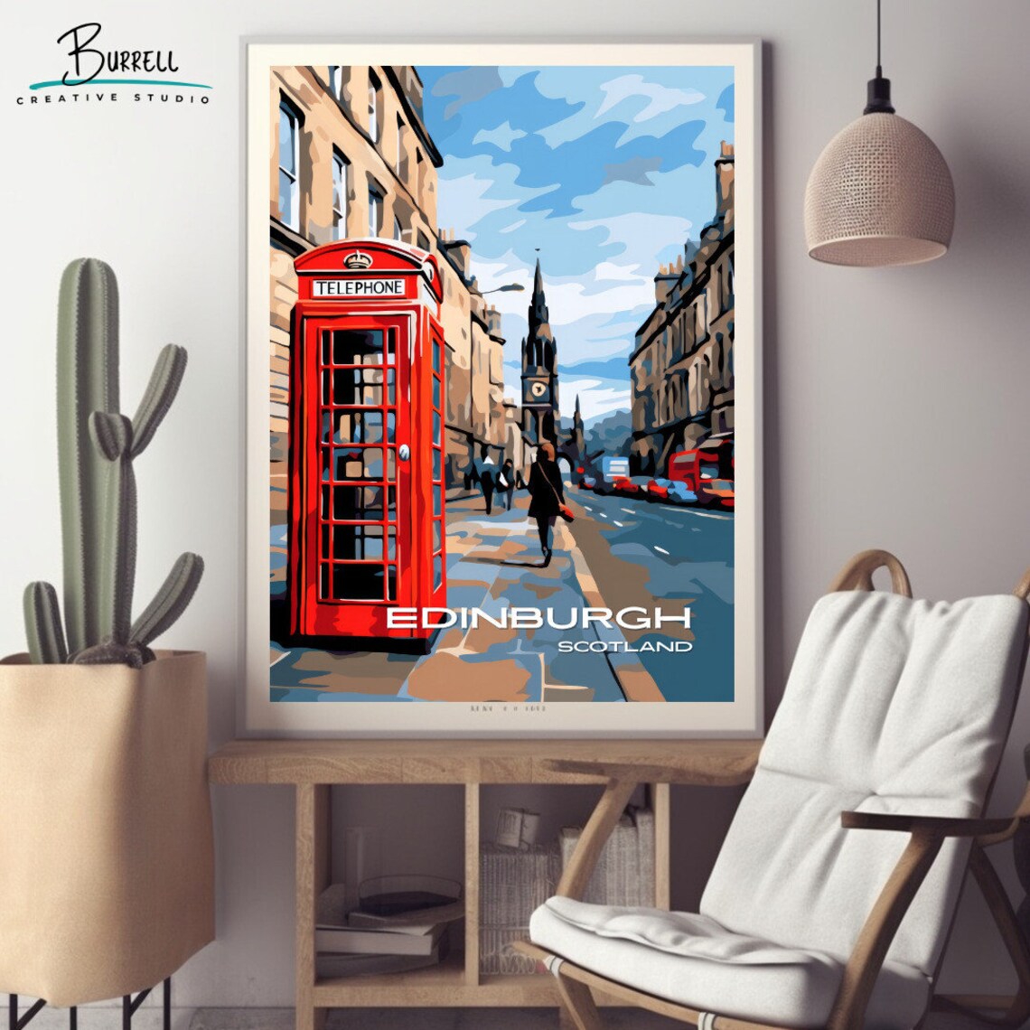 Edinburgh Scotland Royal Mile Red Telephone Box Street Scene Poster - Image 2