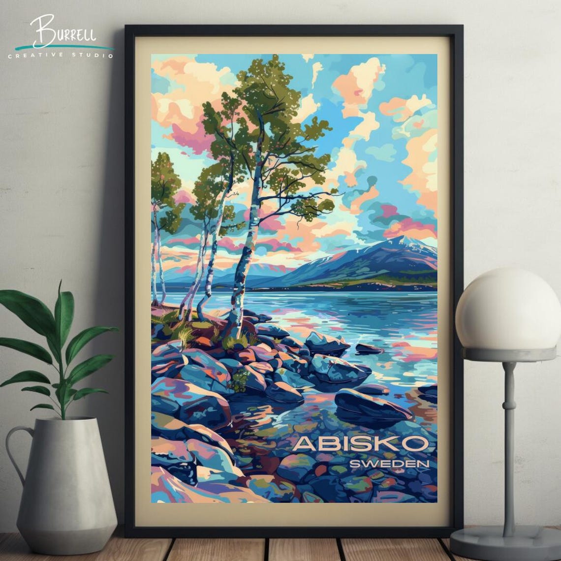 Abisko Sweden Birch Trees Rocky Shore Lake Mountains Travel Poster - Image 5