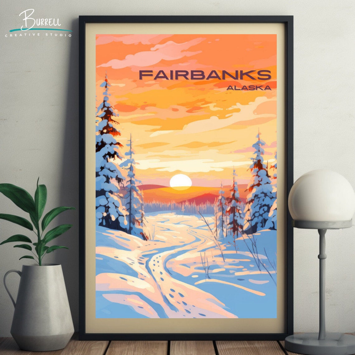 Fairbanks Alaska Snowy Forest Trail Sunrise Footprints Poster - Image 5