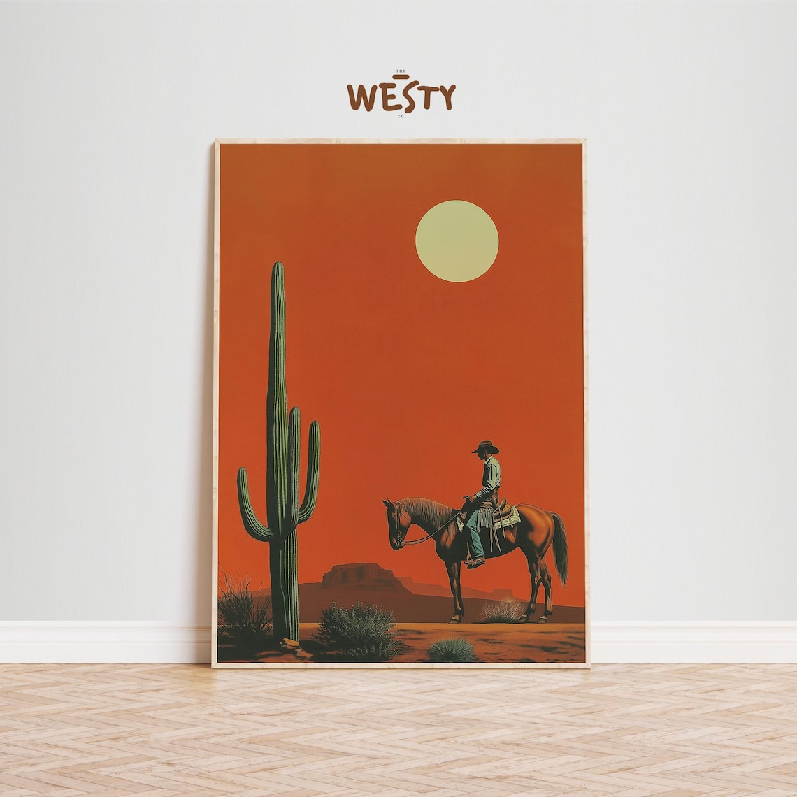Minimalist Cowboy Horse Desert Sunset Southwestern Art Poster