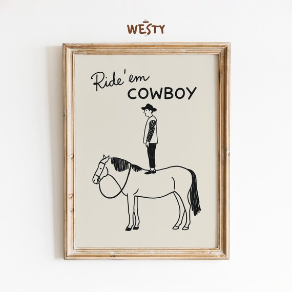 Ride Em Cowboy Quote Minimal Line Drawing Horse Funny Western Poster