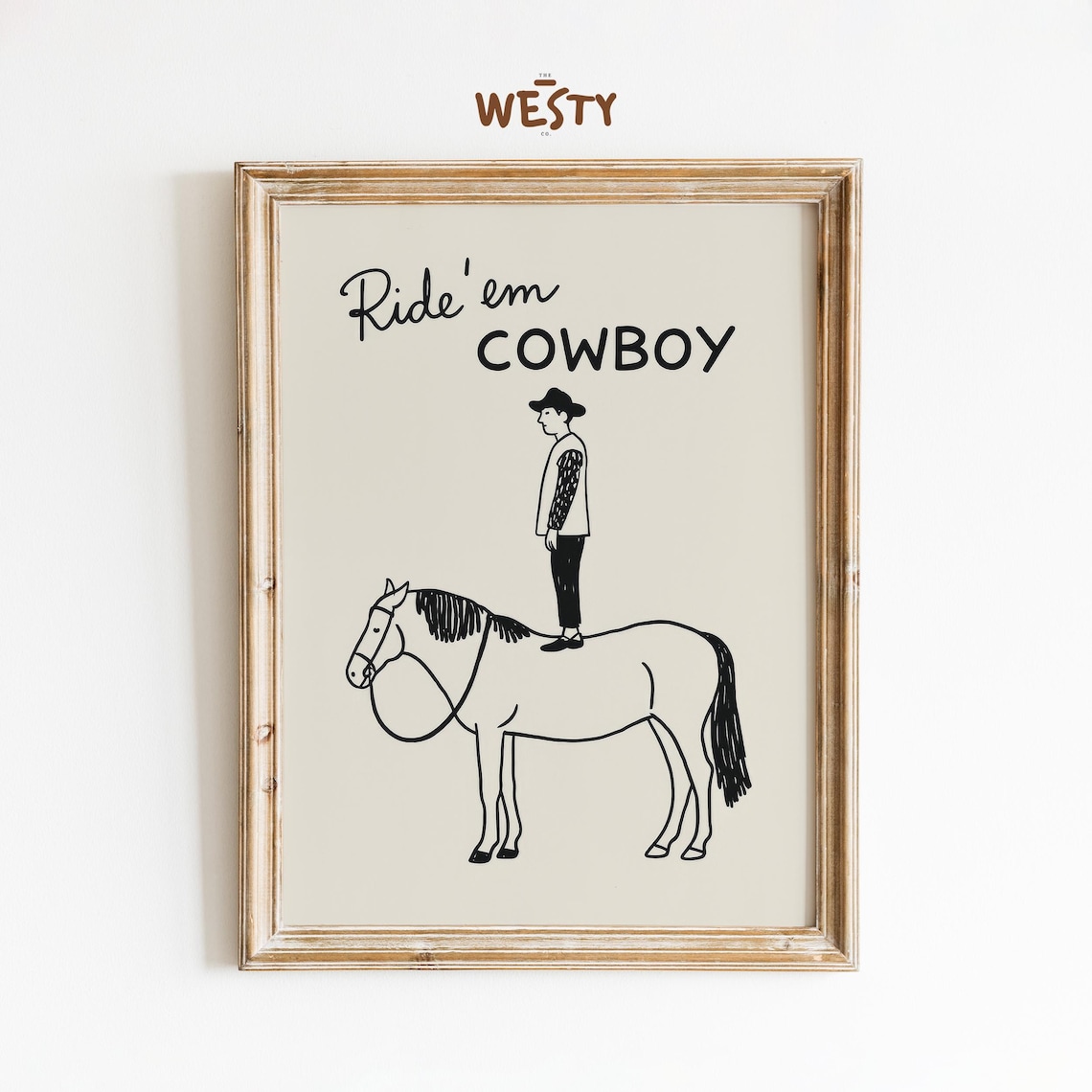 Ride Em Cowboy Quote Minimal Line Drawing Horse Funny Western Poster