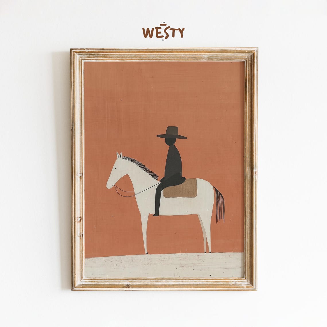 Minimalist Cowboy Silhouette Horse Rider Terracotta Western Poster