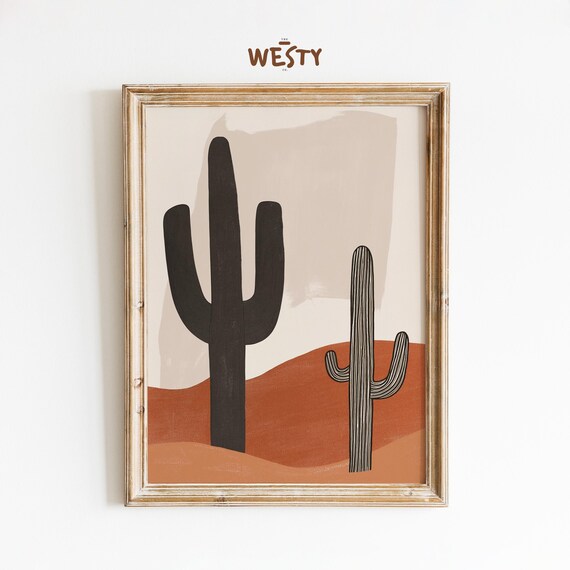Minimalist Abstract Cactus Silhouettes Desert Dunes Terracotta Art Poster