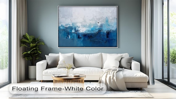 Blue Abstract Glass Wall Art Oceaninspired Modern Print Framed Option