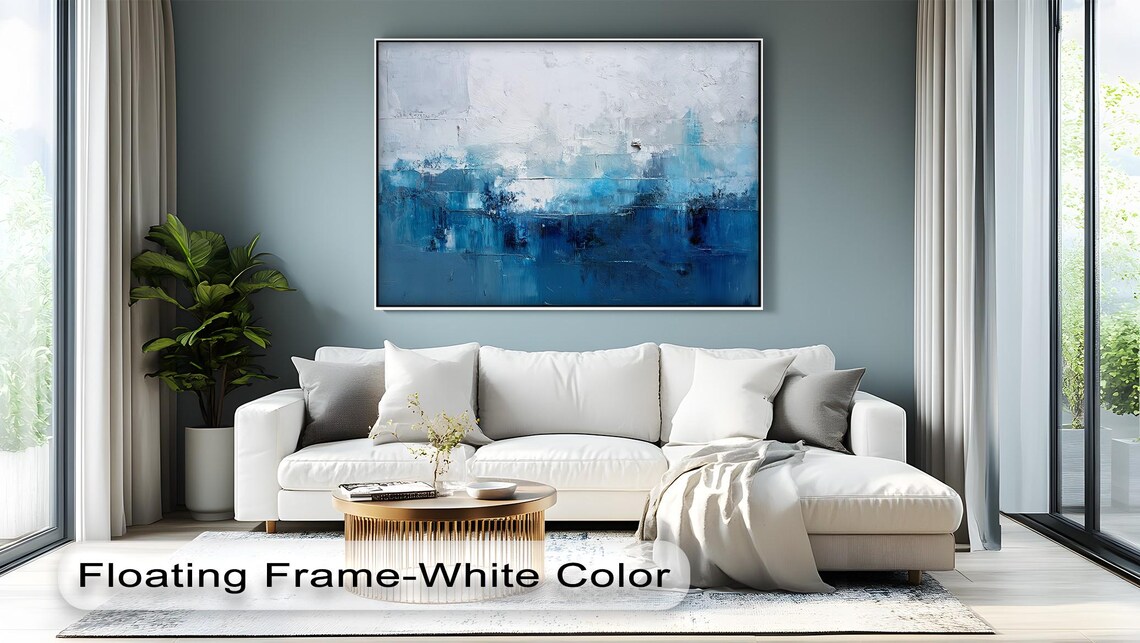 Blue Abstract Glass Wall Art Oceaninspired Modern Print Framed Option