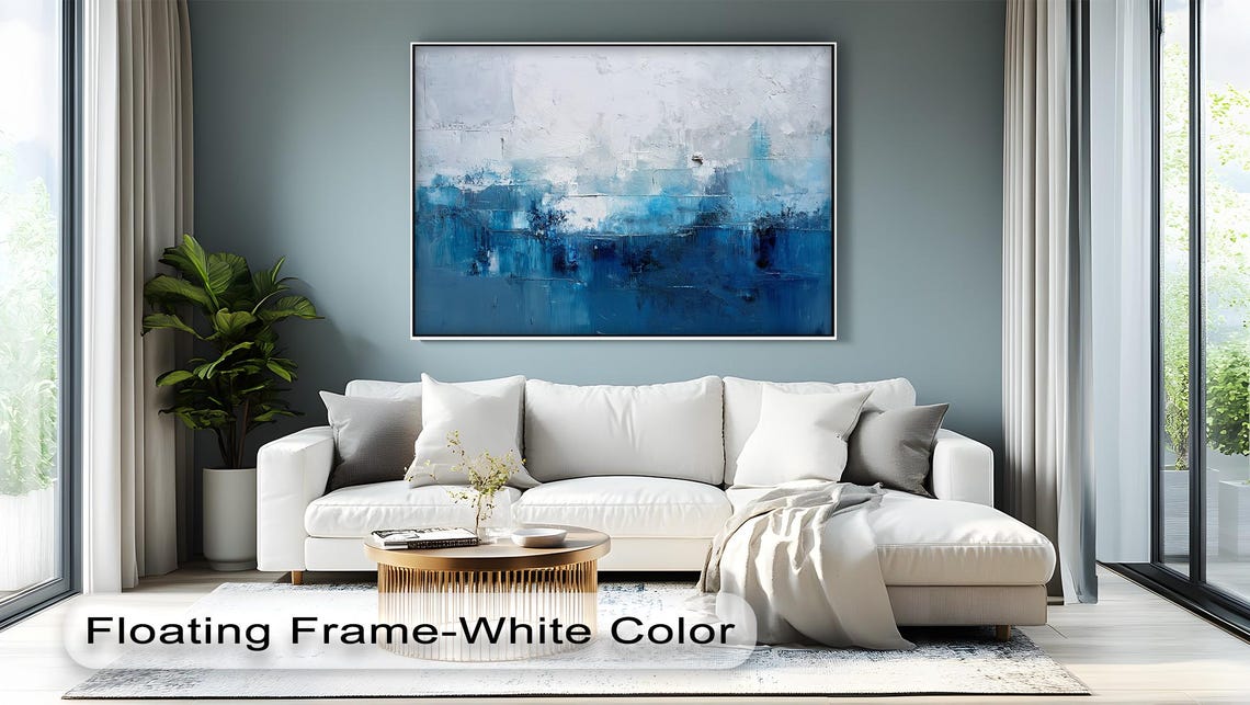 Blue Abstract Ocean Textured Modern Minimalist Canvas Wall Art