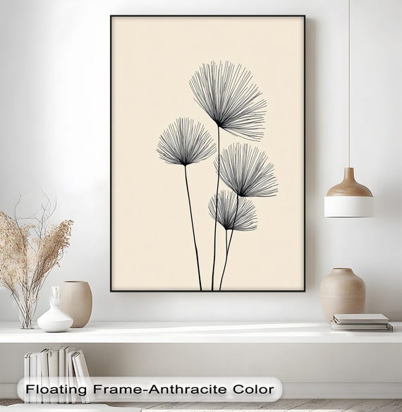 Minimalist Botanical Line Drawing Canvas Black Frame Scandinavian Wall Art