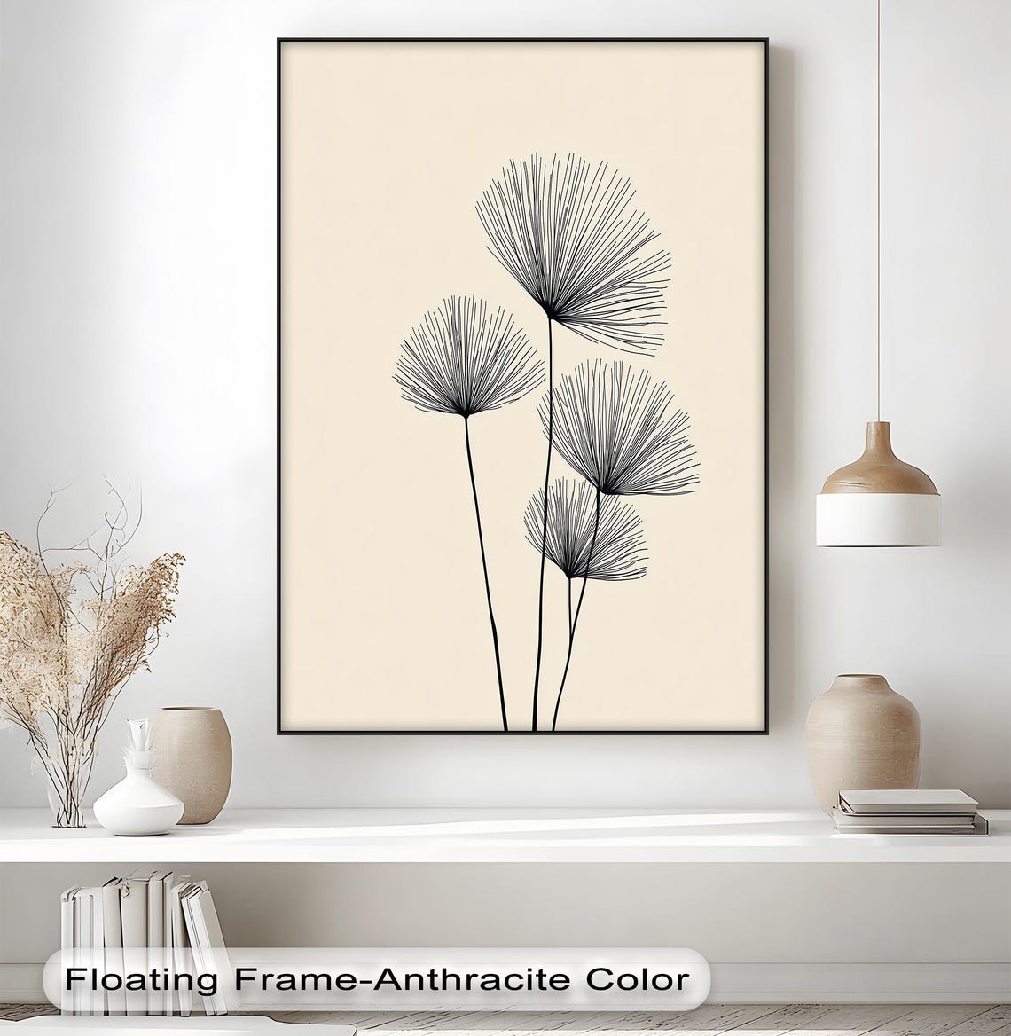 Minimalist Botanical Line Drawing Canvas Black Frame Scandinavian Wall Art
