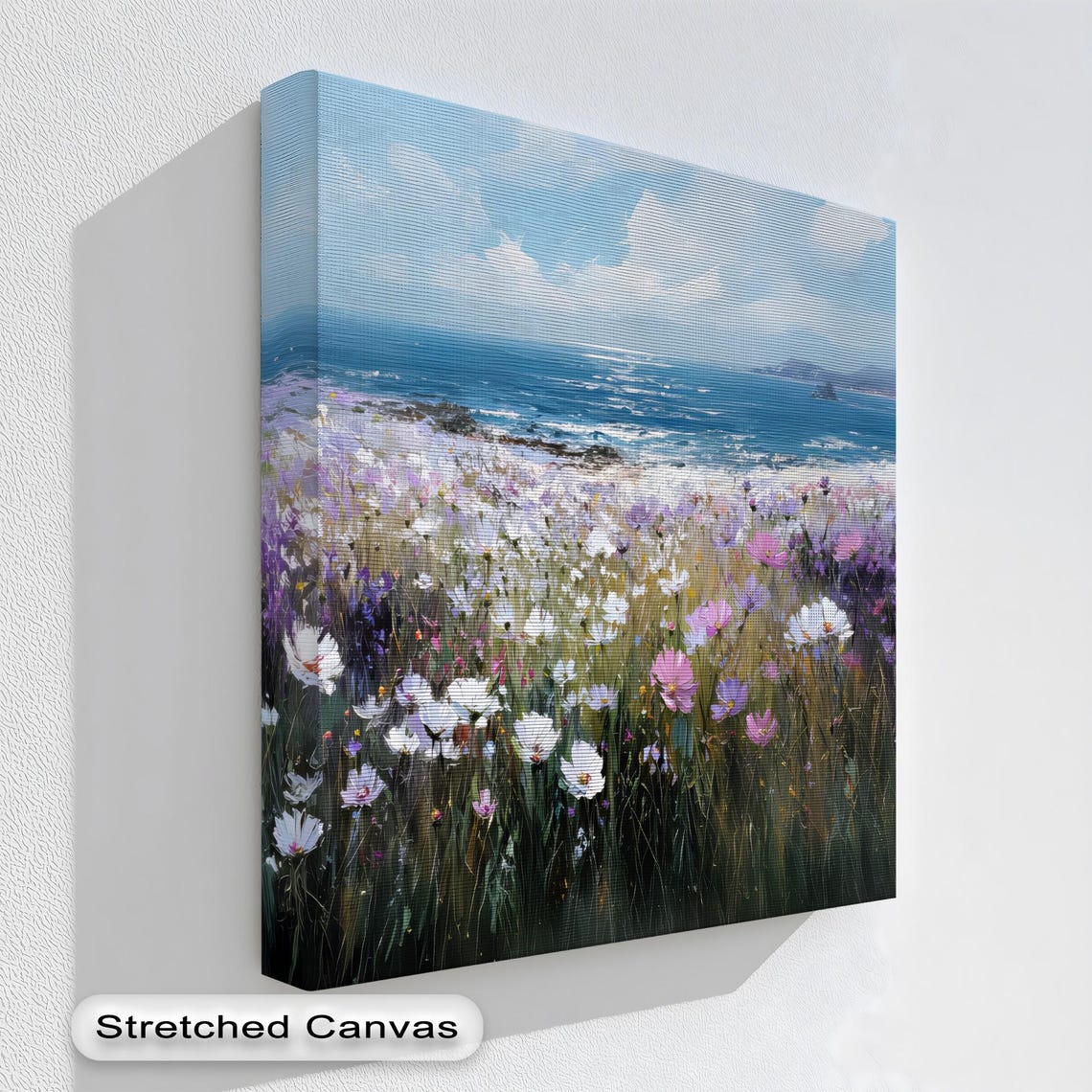 Coastal Wildflower Meadow With Daisies Overlooking Blue Ocean Poster