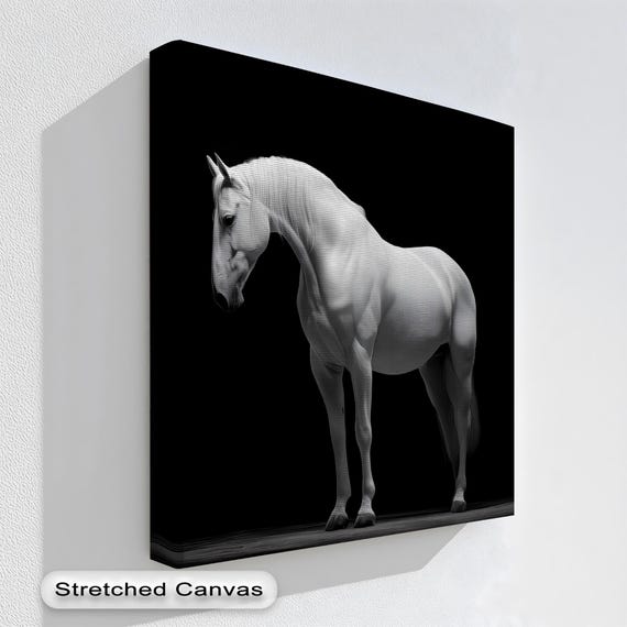 Minimalist White Horse Art Print, Modern Wall Art