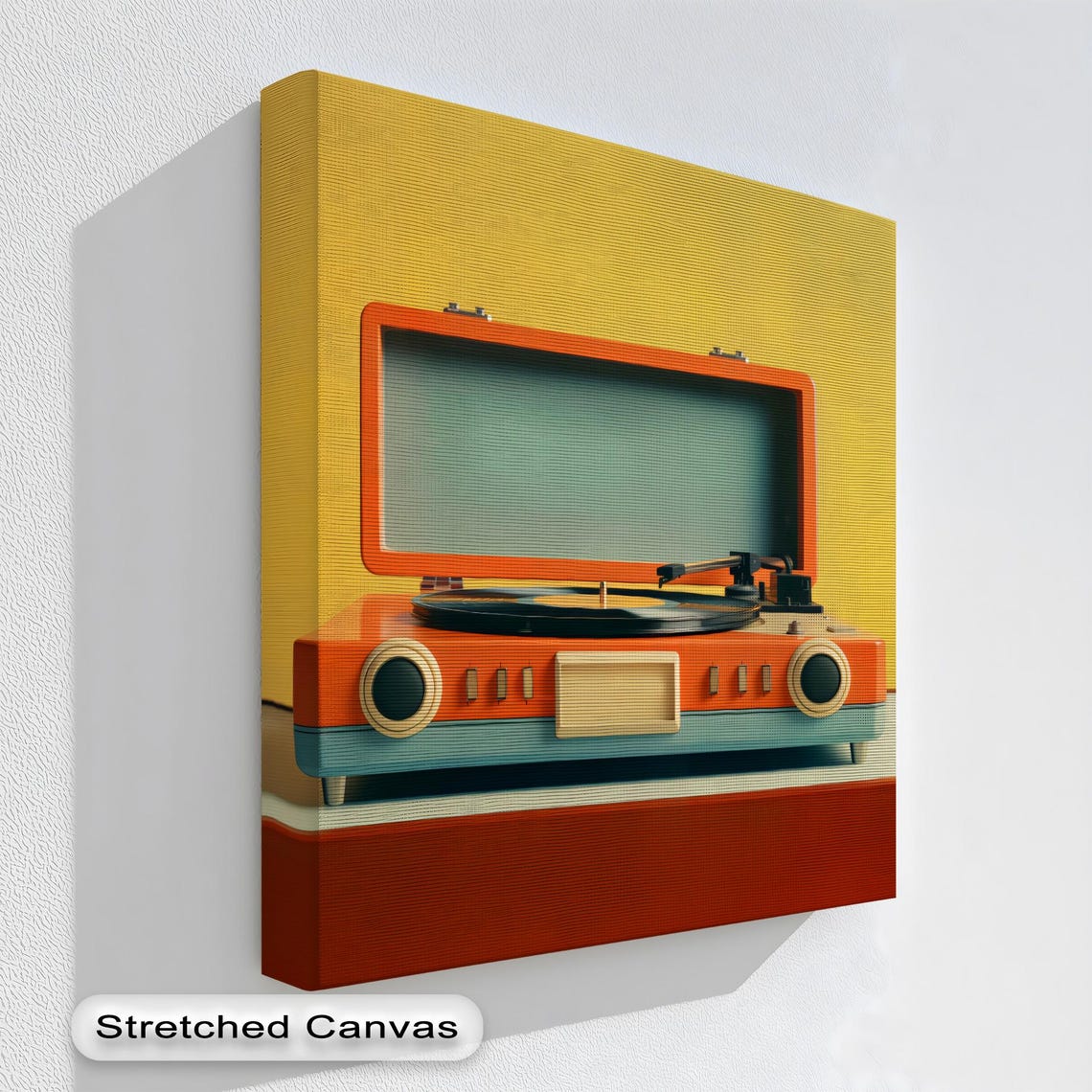 Retro Record Player Orange Teal Midcentury Music Room Wall Print