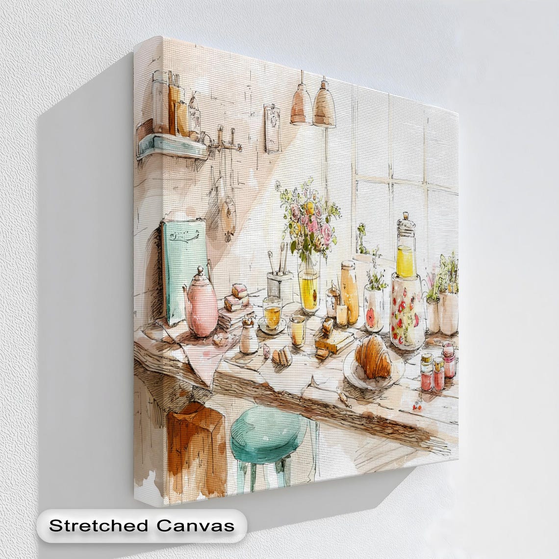 French Breakfast Watercolor Kitchen Scene Cozy Morning Table Poster