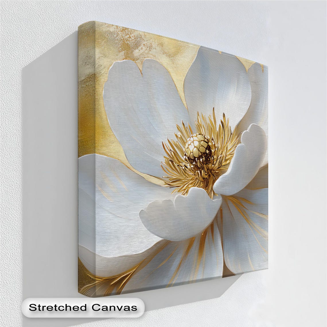White and Gold Flower Bloom Luxurious Close Up Floral Canvas Poster