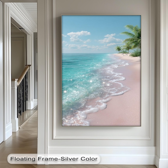 Tropical Pink Sand Beach With Sparkling Turquoise Waves Art Poster