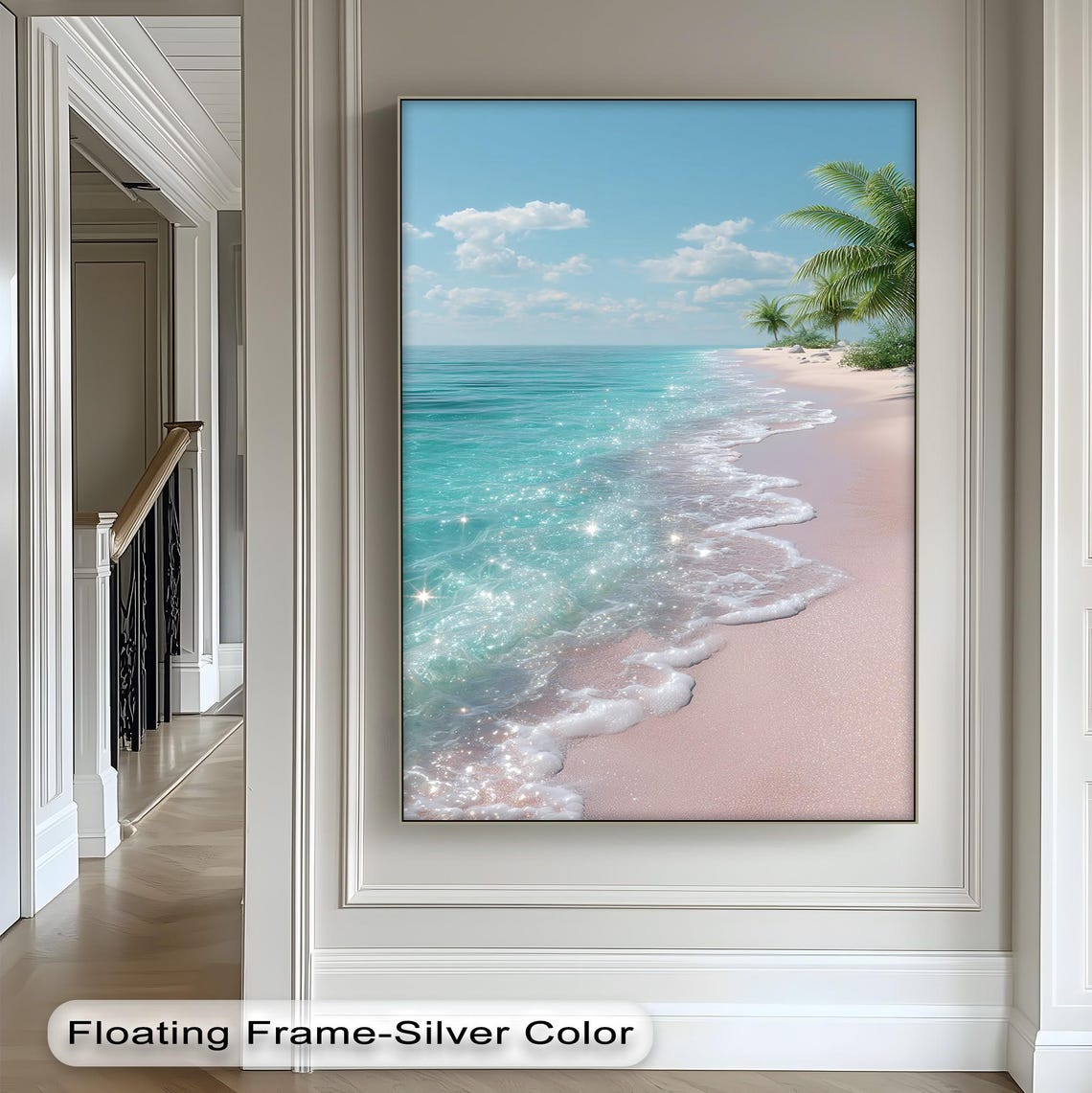 Tropical Pink Sand Beach With Sparkling Turquoise Waves Art Poster
