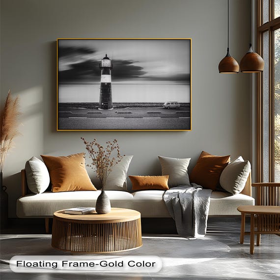Black And White Lighthouse Canvas Art Vintage Coastal Ocean View