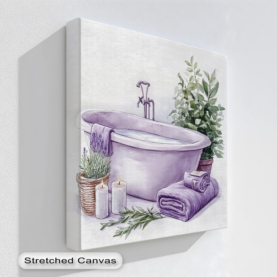 Lavender Spa Bathtub Candles Purple Towels Calming Bathroom Art Poster