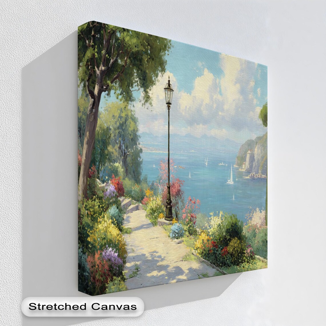 Mediterranean Coastal Garden Sea View Floral Painting Wall Art
