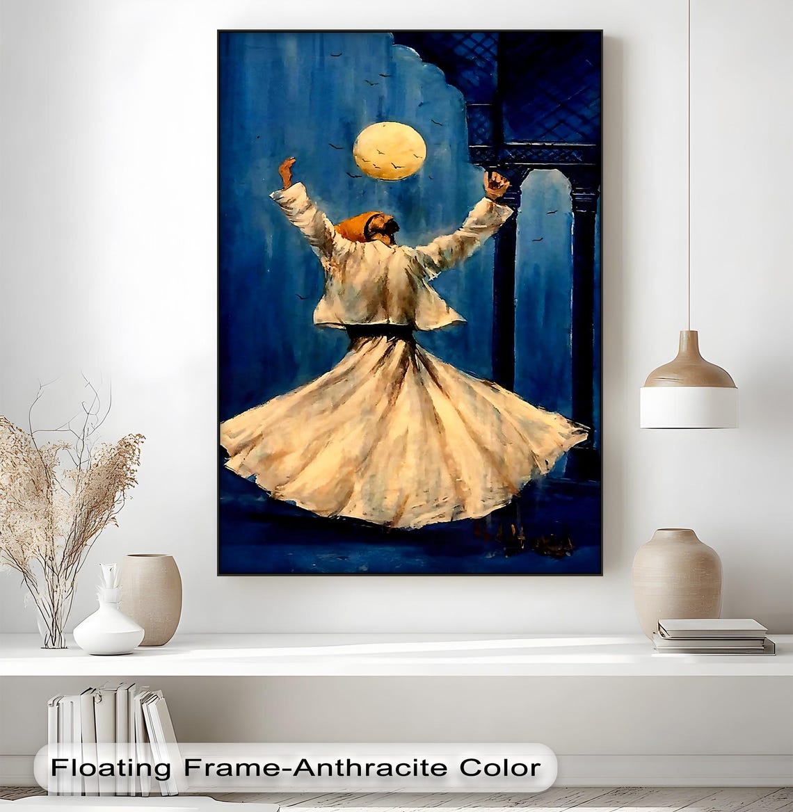 Whirling Dervish Sufi Dance Golden Moon Night Spiritual Poster