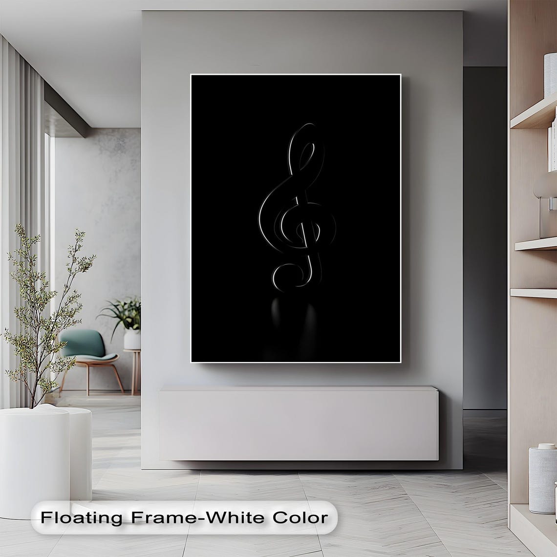 Glossy Black Treble Clef Minimal Music Symbol Modern Wall Art