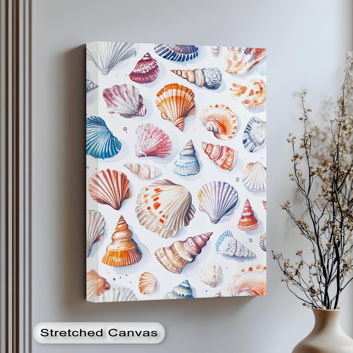 Watercolor Seashell Pattern Conch Scallop Coastal Art Decor Print