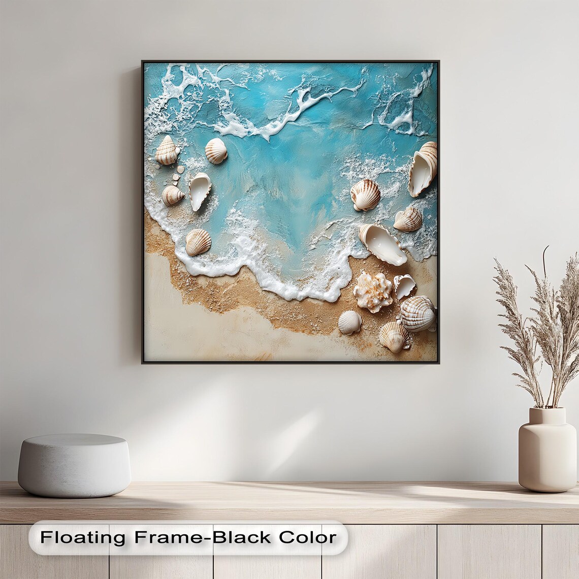 Aerial Ocean Wave Seashells Turquoise Shore Foamy Surf Coastal Art Poster