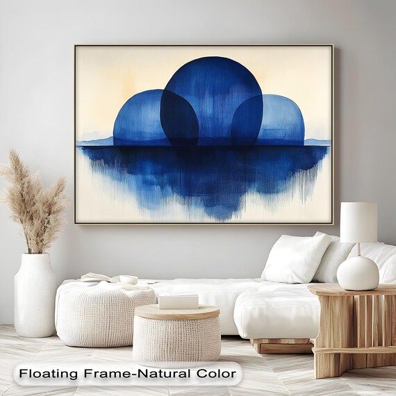 Blue Abstract Canvas Wall Art Modern Floating Frame Geometry