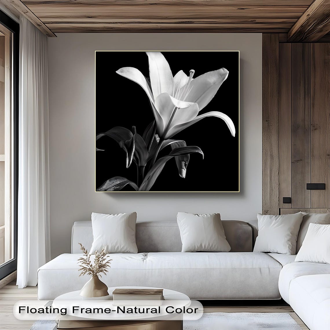 Black and White Lily Bloom Close-Up Dramatic Floral Wall Art