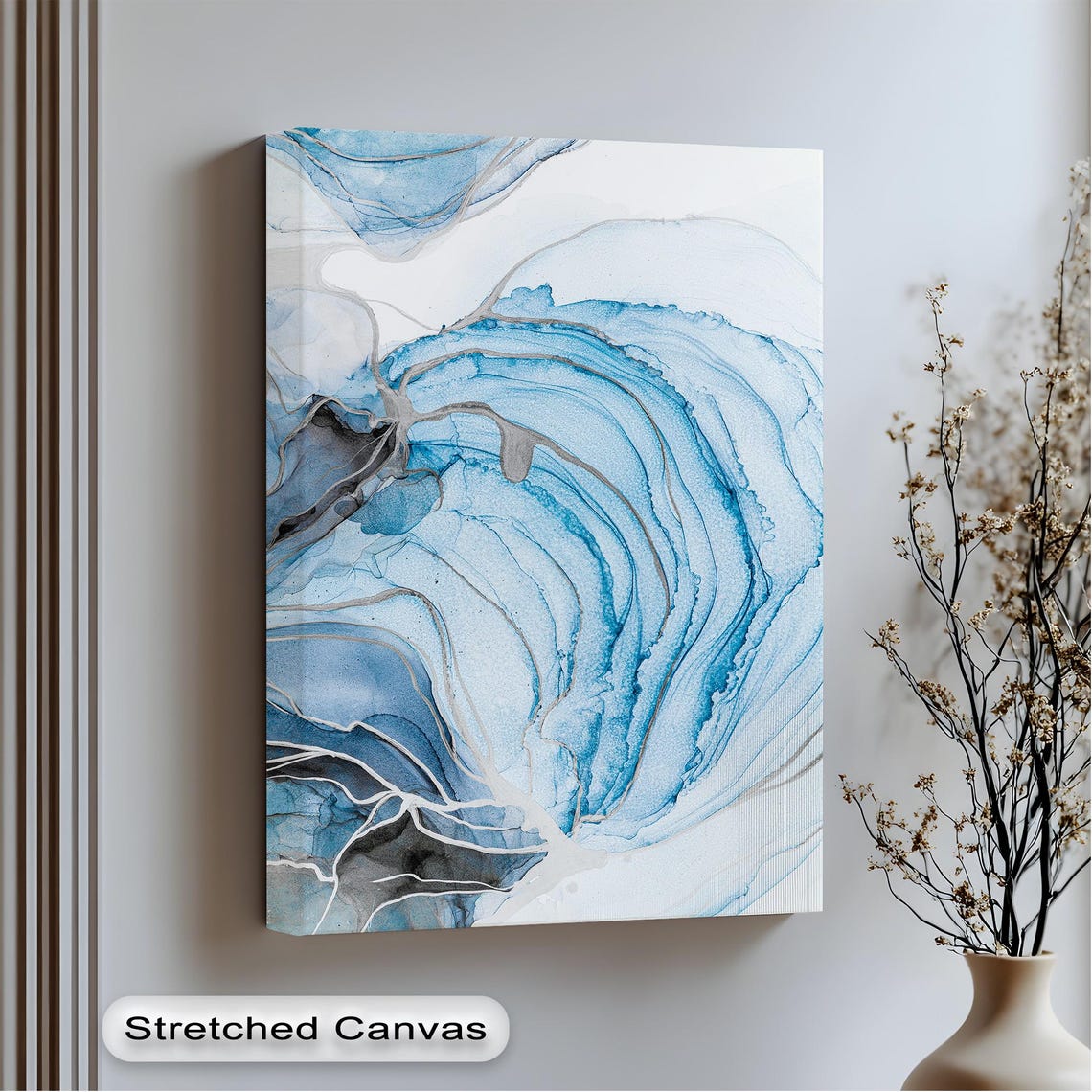 Deep Blue White Abstract Fluid Ink Swirl Ocean Modern Art Poster