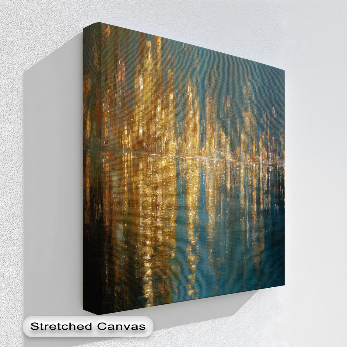 Blue Gold Abstract Cityscape Lights Reflections Modern Wall Art