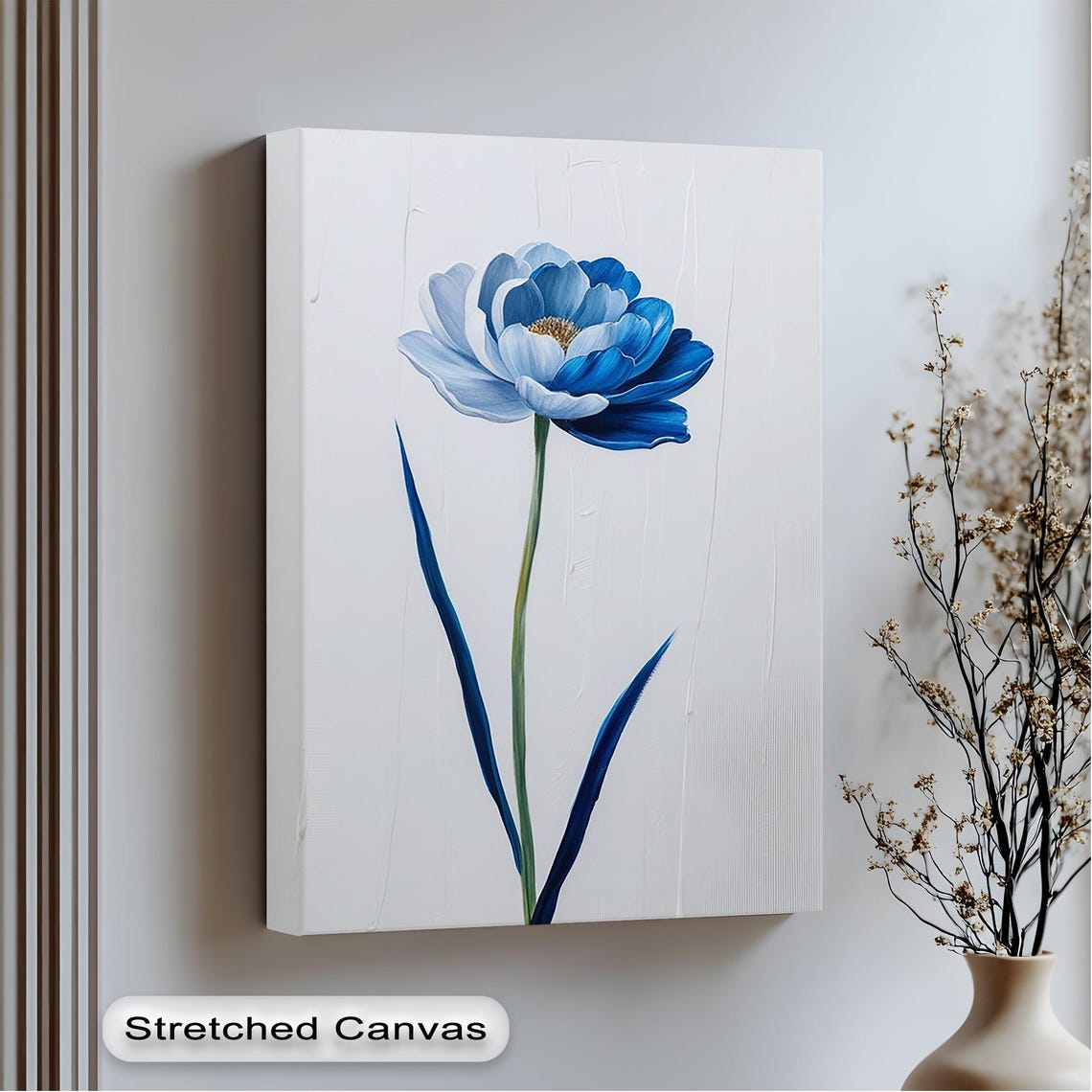 Blue Flower Canvas Wall Art Gold Frame Botanical Print