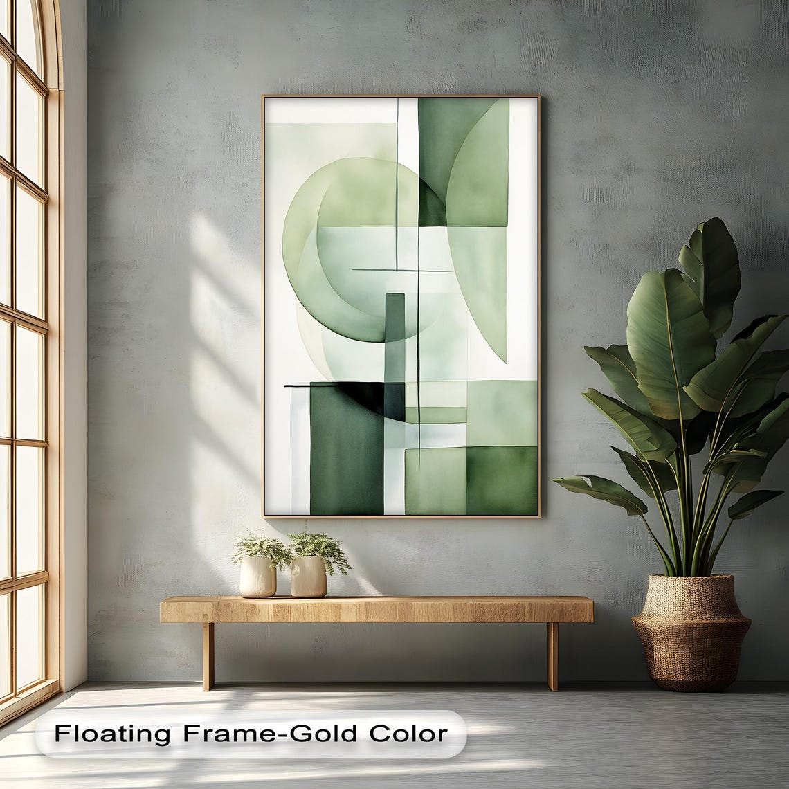 Green Geometric Modern Abstract Canvas Minimalist Sage Wall Art