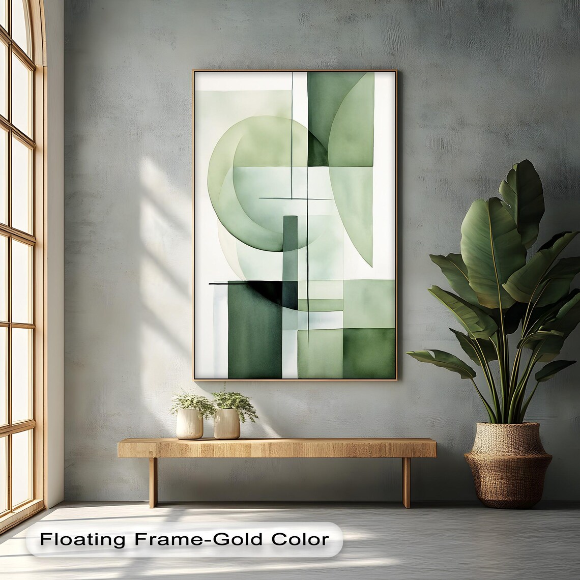 Green Geometric Wall Art Modern Abstract Canvas Print With Black Frame