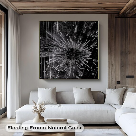Abstract Black And White Explosion Canvas Wall Art Modern Monochrome Poster Framed Decor