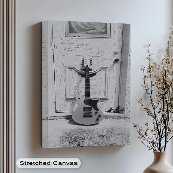 Electric Guitar Canvas Print Black And White Rock Music Room Decor