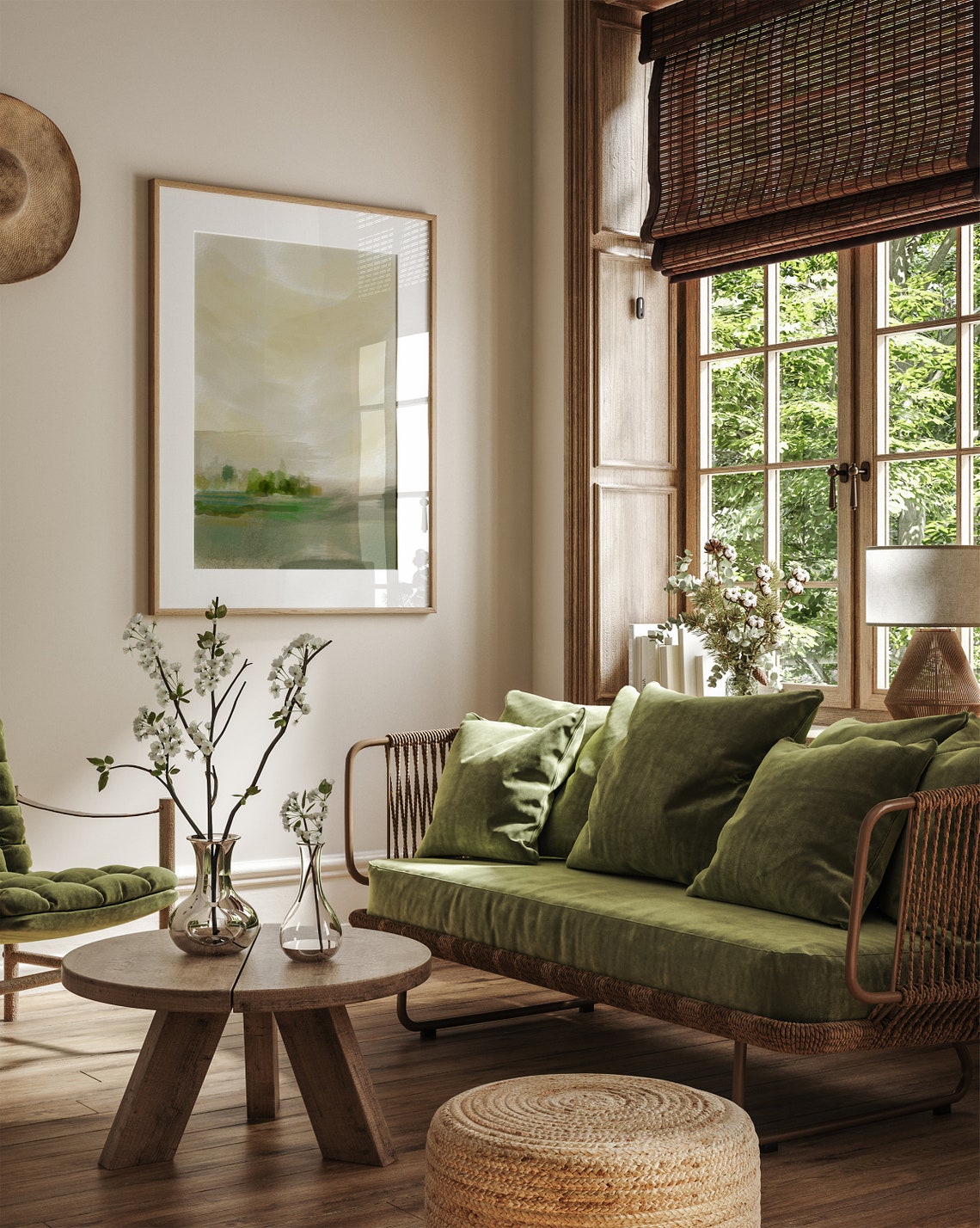 Dreamy Soft Beige and Green Abstract Landscape Neutral Poster - Image 3