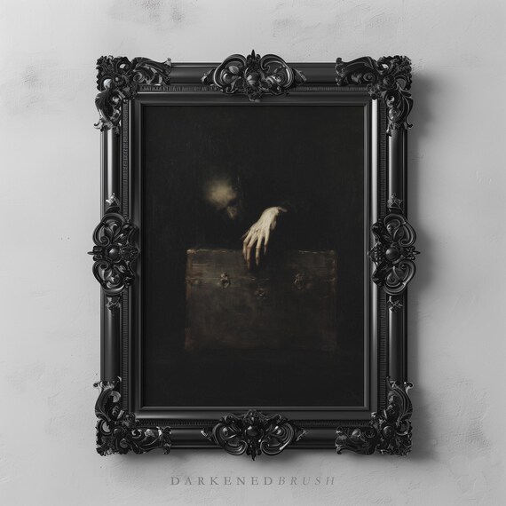 Ghostly Figure Reaching Out Of Antique Chest Gothic Paranormal Spooky Art Haunted Dark Halloween Fall Autumn Decor 79